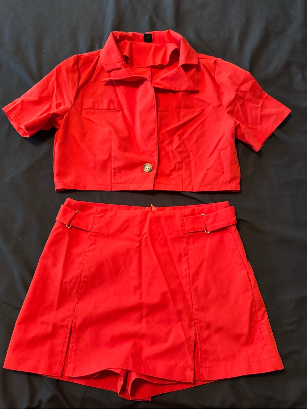 SHEIN Vibrant Red Cropped Jacket and Skort Set